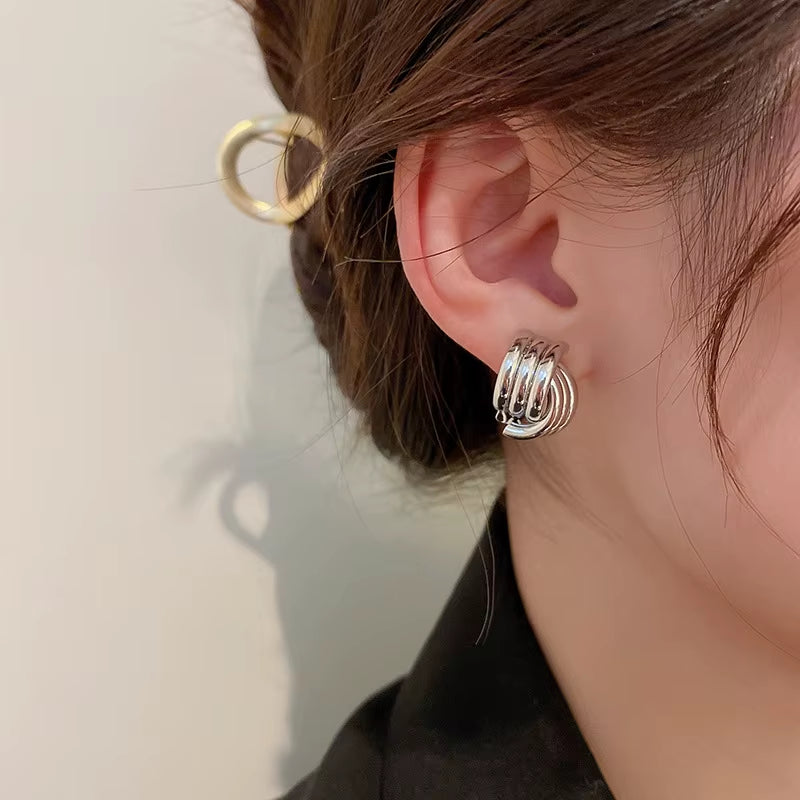 Fashion Glossy Three-Layer Textured Intersecting Knot Earrings for Women Gold Color Stainless Steel Earring Vintage Jewelry Gift