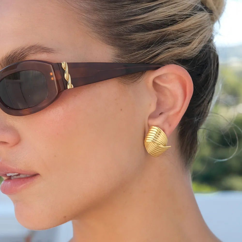 Retro Textured Intersecting Earrings for Women Multilayer Gold Color Stainless Steel Statement Stud Earring Waterproof Jewelry