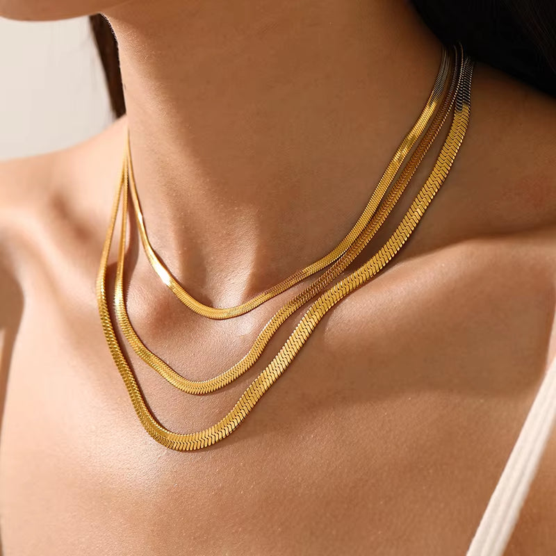Hot Classic Unisex Flat Snake Chain Choker Necklace for Women Stainless Steel Herringbone Gold Silver Color Fashion Jewelry Gift