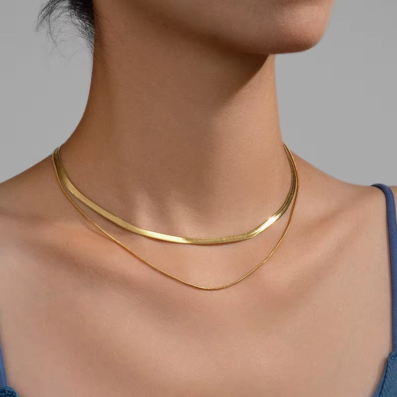 Hot Classic Unisex Flat Snake Chain Choker Necklace for Women Stainless Steel Herringbone Gold Silver Color Fashion Jewelry Gift
