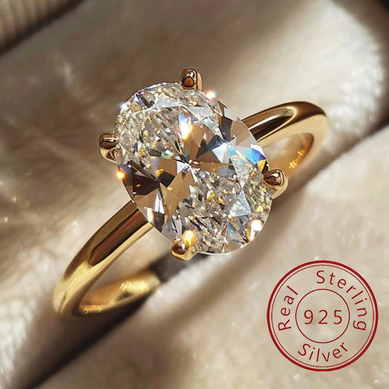 925 Sterling Silve 1-8CT Zircon Gorgeous Shiny Oval Stone Ring for Women Engagement Wedding Luxury High Quality Fine Jewelry