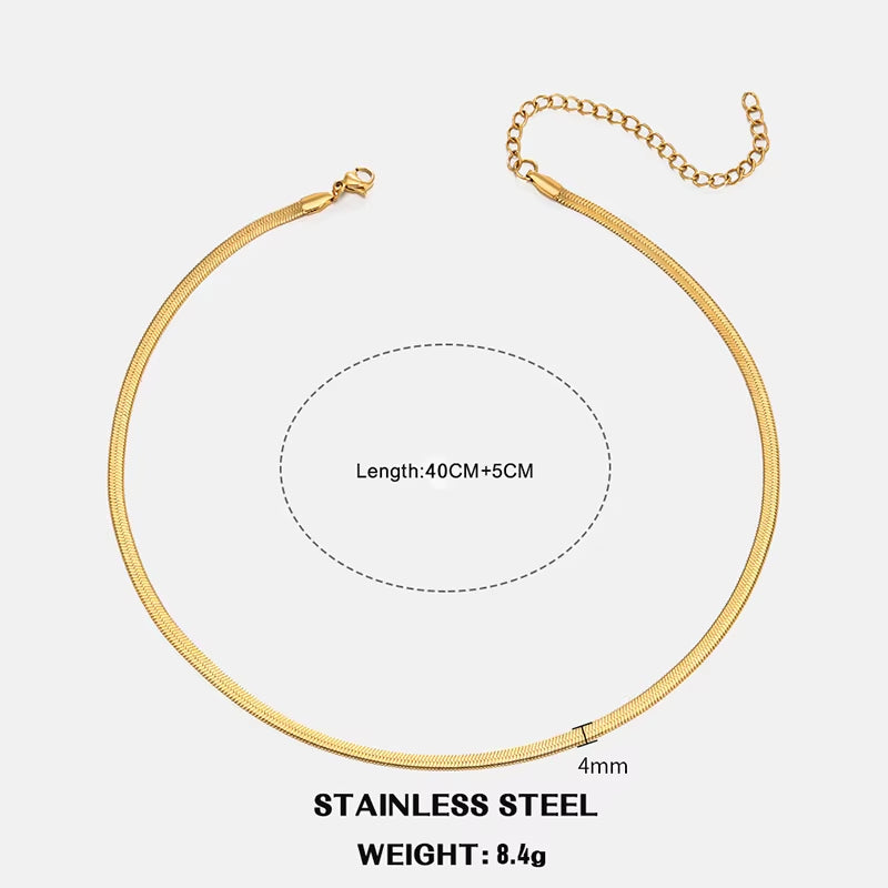 Hot Classic Unisex Flat Snake Chain Choker Necklace for Women Stainless Steel Herringbone Gold Silver Color Fashion Jewelry Gift