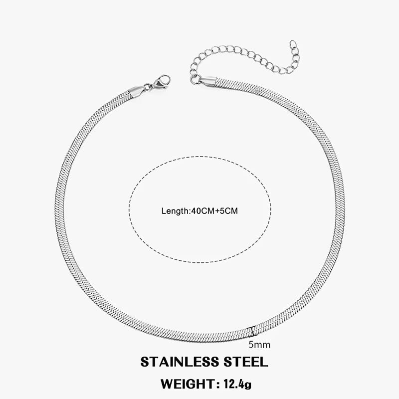 Hot Classic Unisex Flat Snake Chain Choker Necklace for Women Stainless Steel Herringbone Gold Silver Color Fashion Jewelry Gift