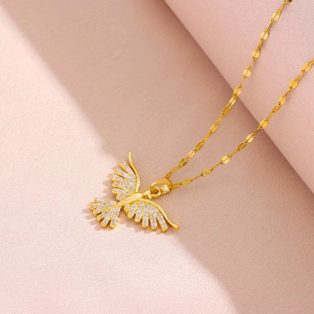 New Sparkly 18K Gold Plated Vintage Phoenix Pendant Necklaces for Women Retro Style Female Daily Wear Stainless Steel Neck Chain