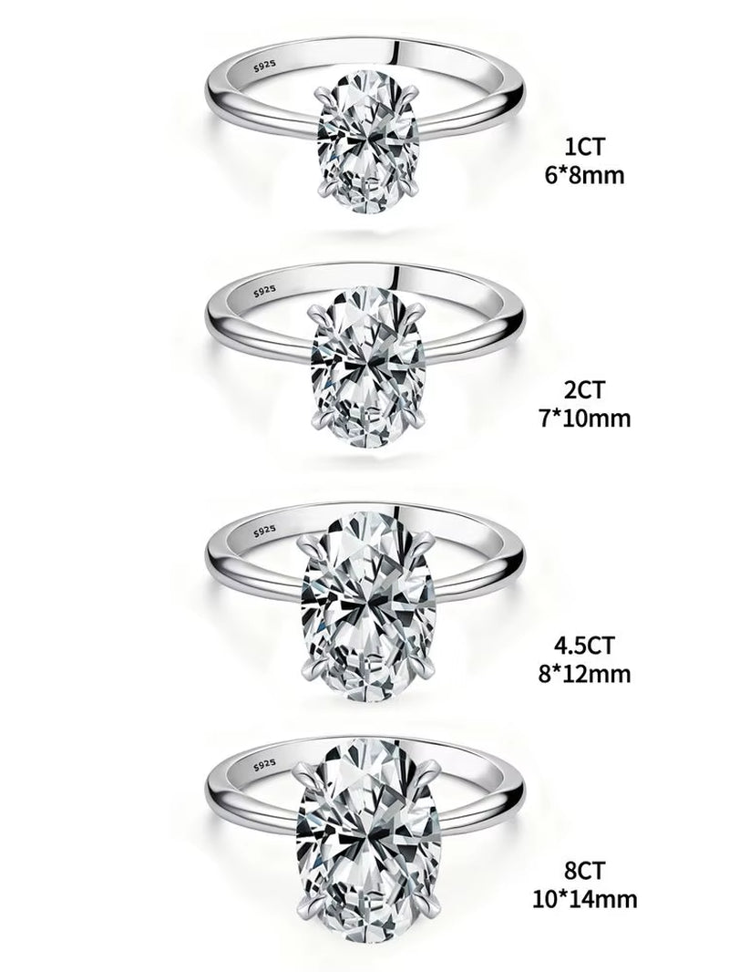 925 Sterling Silve 1-8CT Zircon Gorgeous Shiny Oval Stone Ring for Women Engagement Wedding Luxury High Quality Fine Jewelry