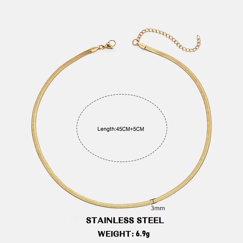 Hot Classic Unisex Flat Snake Chain Choker Necklace for Women Stainless Steel Herringbone Gold Silver Color Fashion Jewelry Gift