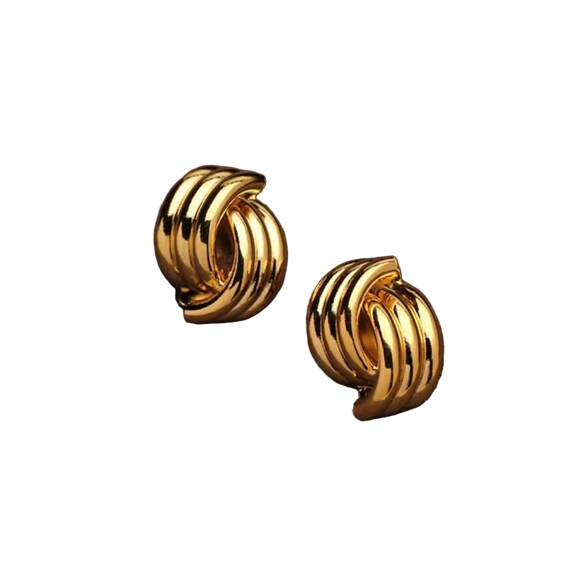 Fashion Glossy Three-Layer Textured Intersecting Knot Earrings for Women Gold Color Stainless Steel Earring Vintage Jewelry Gift