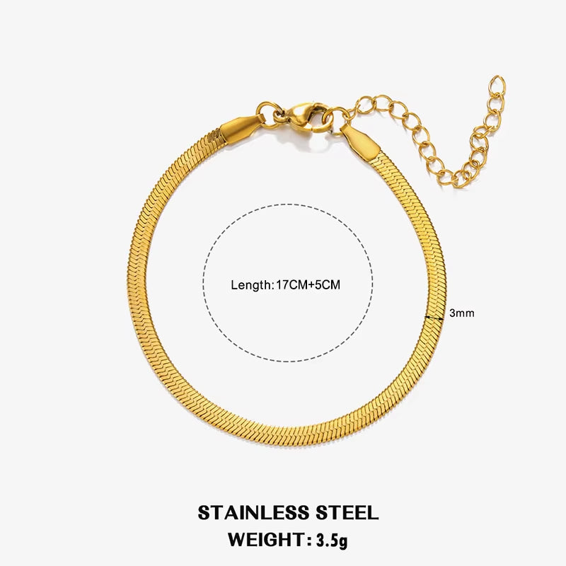 Hot Classic Unisex Flat Snake Chain Choker Necklace for Women Stainless Steel Herringbone Gold Silver Color Fashion Jewelry Gift